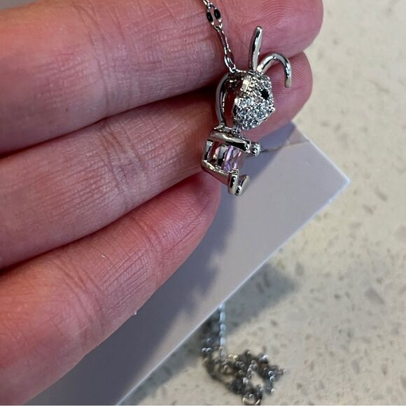 Silver and Pink Easter Bunny Pendant Necklace - Picture 4 of 10